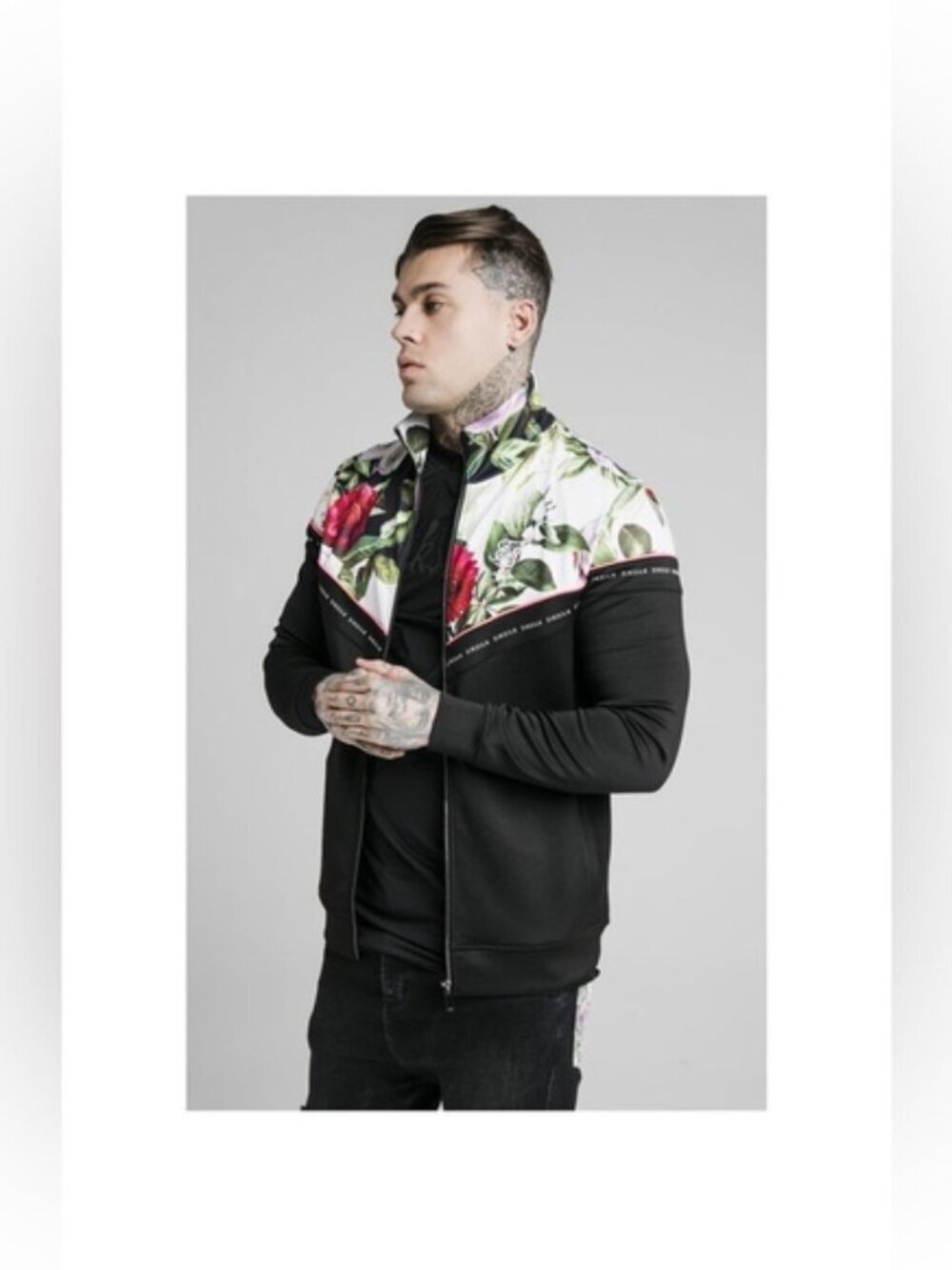 Rare SikSilk Floral Rose Pixel Track/Bomber Style Jacket Men's Small/Unisex